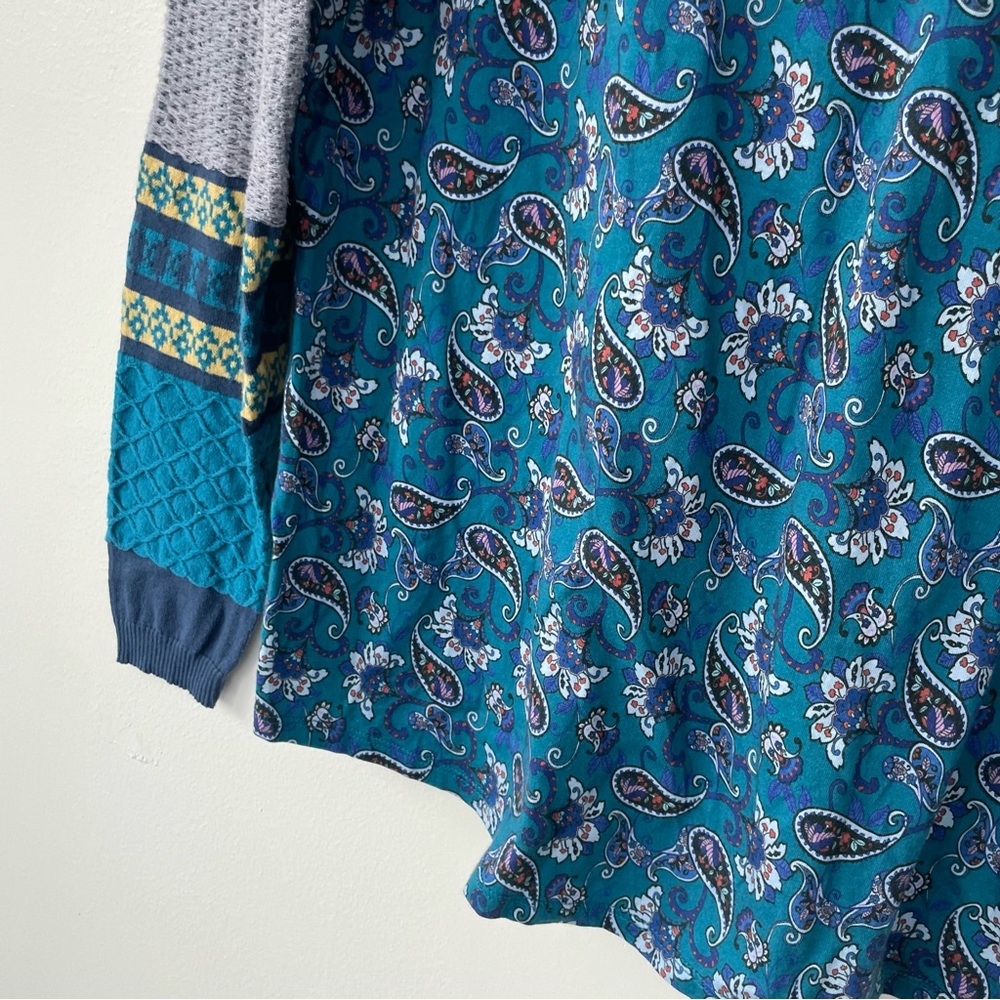 Sundance Paisley Print Sharrar Top Blue Grey L Large Floral Mixed Stitch Sleeve - Picture 5 of 9
